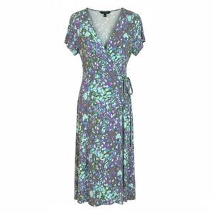 Lands' End Floral Faux Wrap Short Sleeve Jersey Midi Dress Purple Green Size 1X